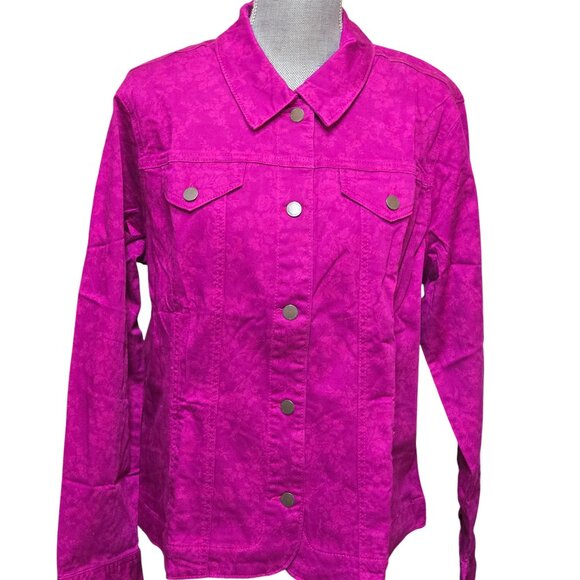 Charter Club Denim Pink Fancy Floral Printed Women's Jacket XXL NWT - Picture 2 of 5